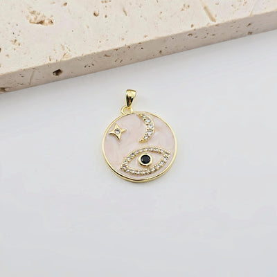Enamel Evil Eye Charm, 18K Gold Plated Eye Pendant, CZ Pave Charm, Necklace Making Charm, Jewelry Findings S1286