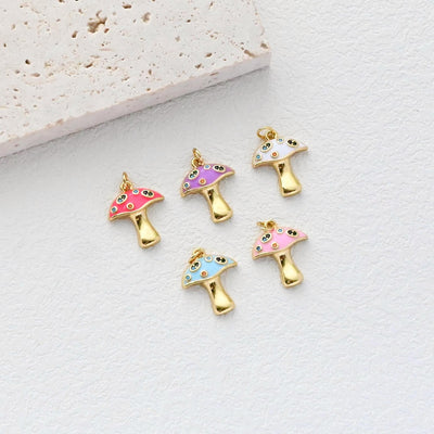 Enamel Mushroom Charm, Poisonous Mushroom, 18K Gold Plated Pendant, Necklace Making Charm, Jewelry Findings S20491