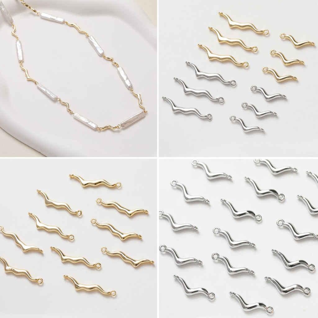 10pcs Danity Wave Connector with loops,  14K Gold Plated Earring Making Findings, Jewelry Findings GZ370