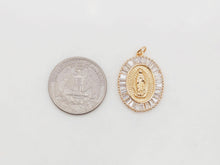 Load image into Gallery viewer, Cubic Saint Maria Charm, Religious Pendant, 18K Gold Plated Micro CZ Pave Our Lady Pendant, Vintage Necklace Making Charm S20373