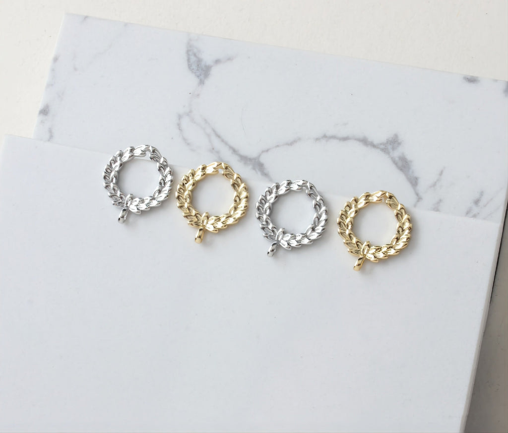 أقراط أذن من الفضة الإسترليني عيار 925، مصنوعة من الذهب/الفضة، خالية من النيكل، بتصميم مفتوح على شكل ورقة شجر مع حلقة، JJ021