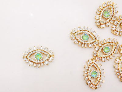 Evil Eye Connector Charm, 18K Gold Plated Micro CZ Pave Eye Connector, 15x21mm, Bracelet Making Charm, Jewelry Findings S316