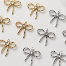 Load image into Gallery viewer, CZ Pave Bow Tie Connector, Cubic Pendant, Earring Connectors, Real Gold Plated Brass Earring Charms, Jewelry Findings GZ657