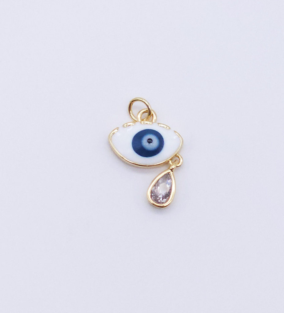Enamel Cubic Evil Eye Charm, 18K Gold Plated Micro CZ Pave Round Pendant, 16mm, Necklace Making Charm, Jewelry Findings S20607