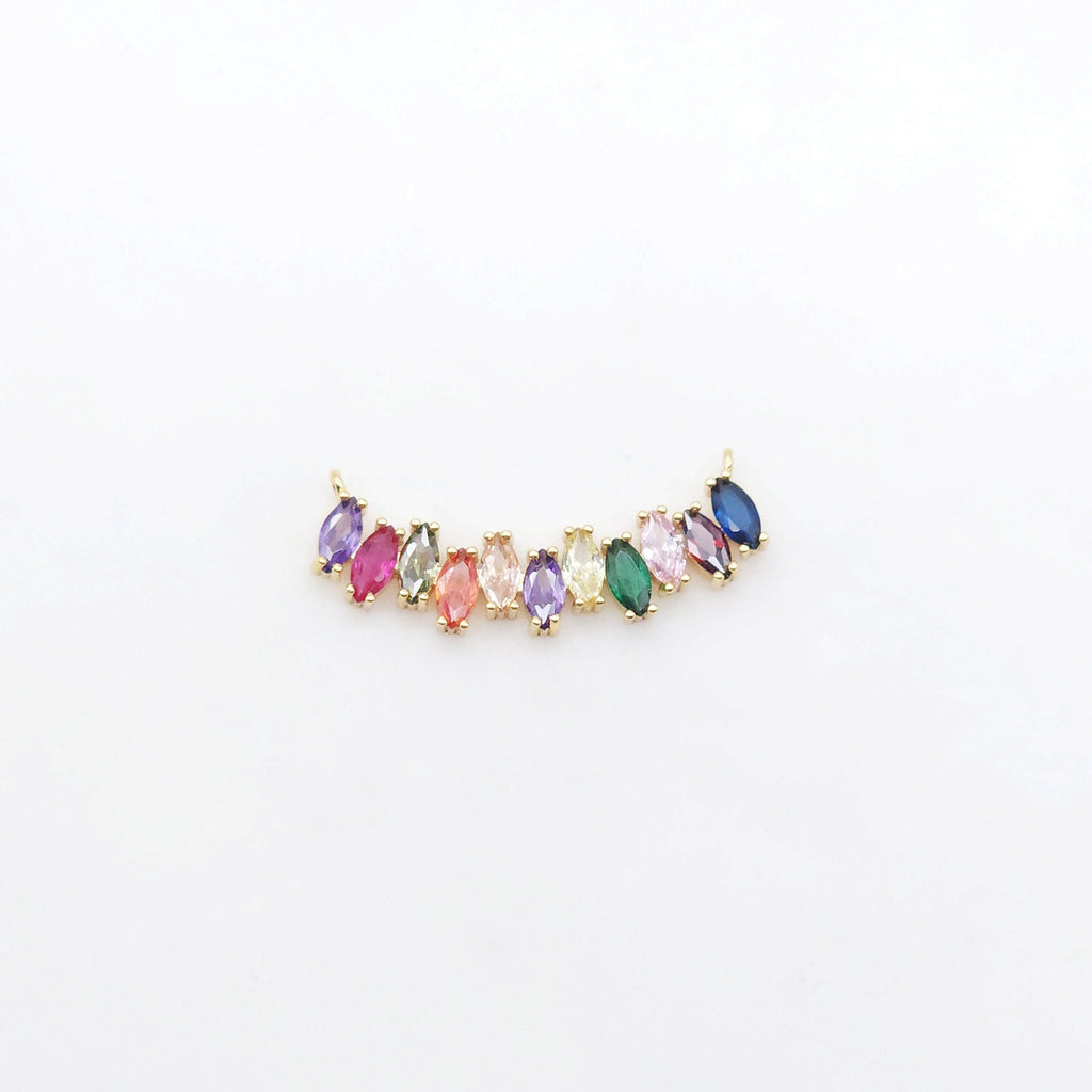 Rainbow Cubic Tennis Connector, 4mm CZ, 18K Gold Plated CZ Pave Tennis Pendant, Bracelet Making Charm, Jewelry Findings S20540