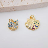 SeaShell Charms, Whale Pendant, 18K Gold Plated Rainbow CZ Pave, Beach Charm, Necklace Making Charms, Jewelry Findings S20541