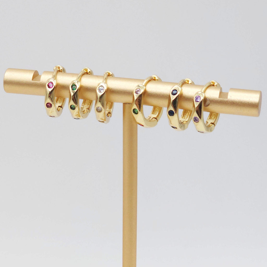 Multicolor Cubic Pave Ear Hoops, 12.6mm, 18K Gold Plated Leverback Earrings, Huggie Hoops Earring S20475