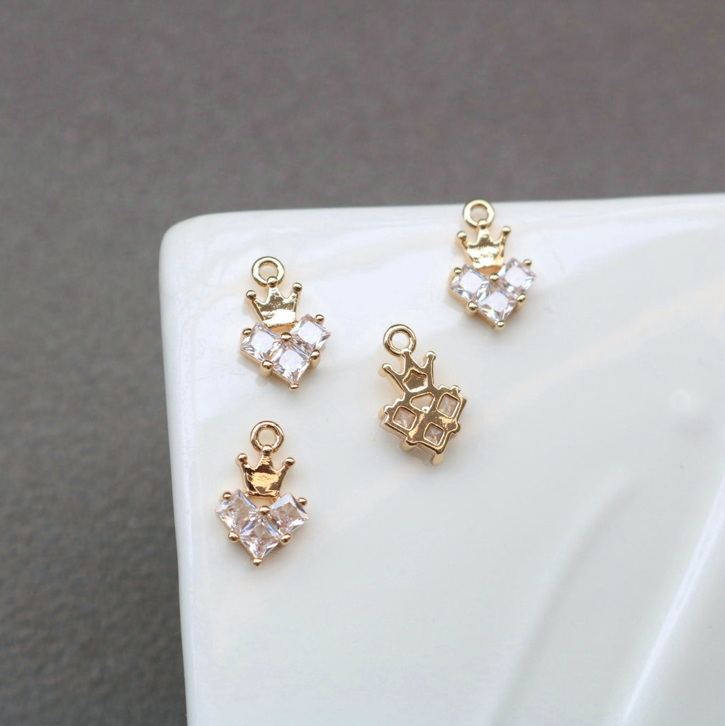CZ  Fanshaped Charm, Cubic Zircon Crystal Crown Pendant, CZ Earring Charms, Gold Plated Brass Earring Charms, Jewelry Findings HL015-F199