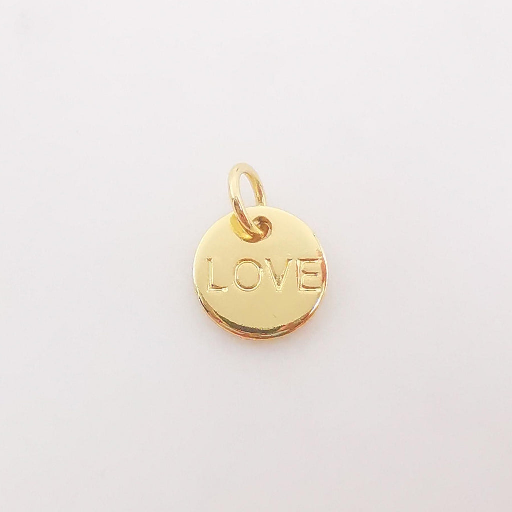 10PCS Gold Love Charms, 18K shiny Gold Plated Love Pendant, Tiny Round Pendant,  Necklace Making Charms, Jewelry Findings S331