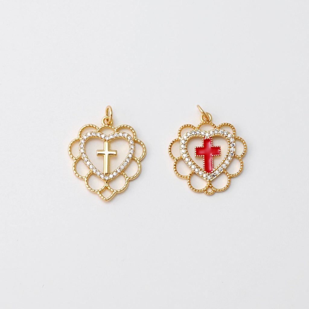 Cubic Heart Charms, 18K Gold Plated CZ Pave Love Charms, Bracelet Necklace Making Pendants, Jewelry Findings S20551