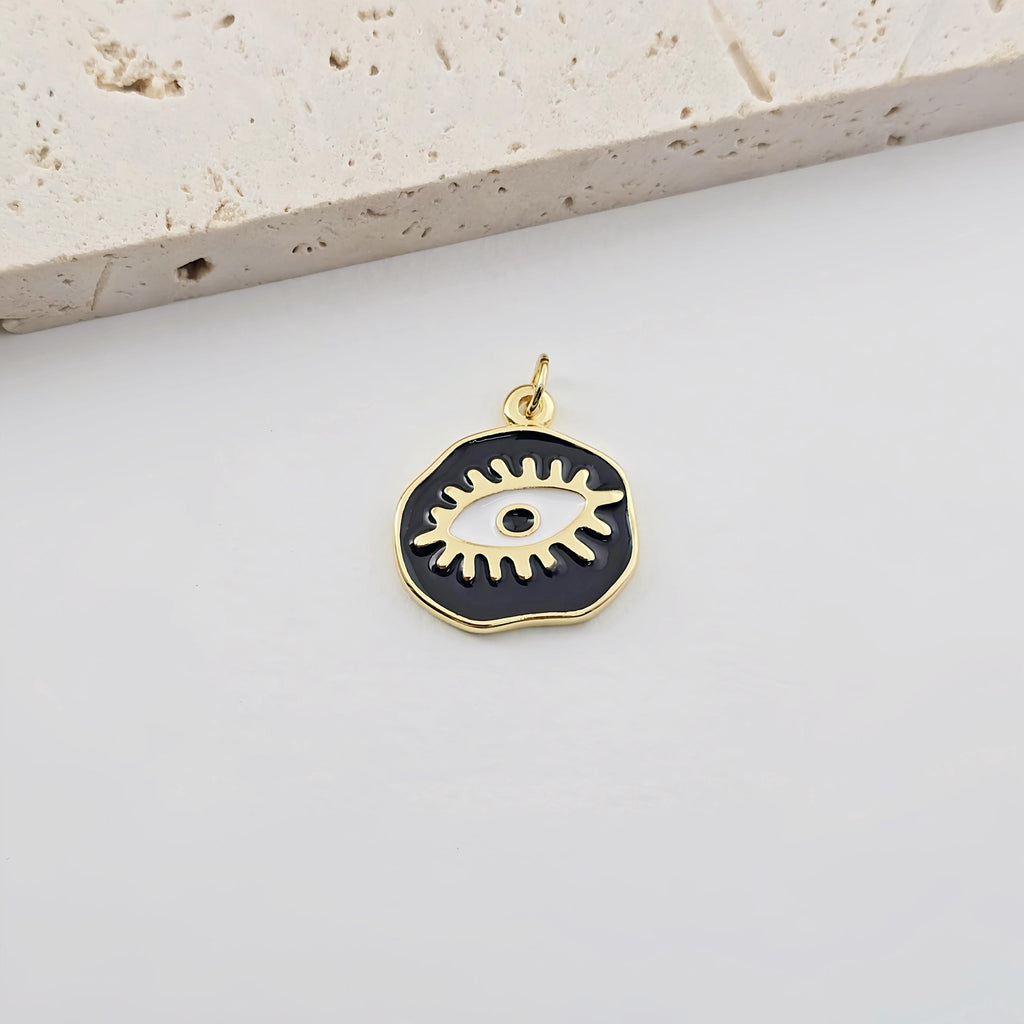 Enamel Evil Eye Charm, 18K Gold Plated Eye Pendant, 20mm, Necklace Making Charm, Jewelry Findings S1283