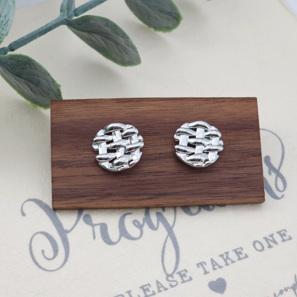 Woven Round Earring Post, 14K Gold Plated, S925 Silver Pin, Nickel Free Earrings, Irregular Shape Ear Stud with Loop ZX180