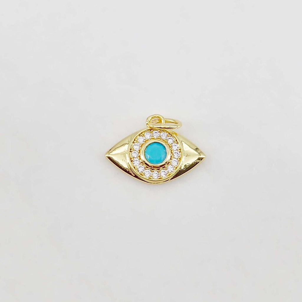 Evil Eye Charm Collection, Coin Pendant, 18K Gold Plated CZ Pave Eye Pendant, Necklace Making Charm, Jewelry Findings S20654
