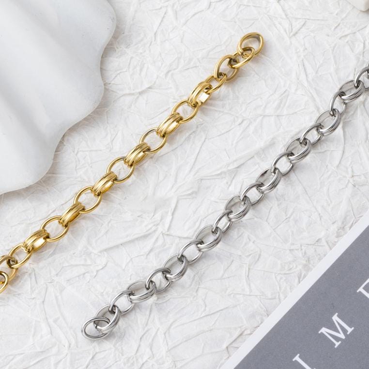 18K Gold Link Chain, Handmade DIY Accessories, 316L Stainless Steel, Sold in 0.5 Meter, ZD010