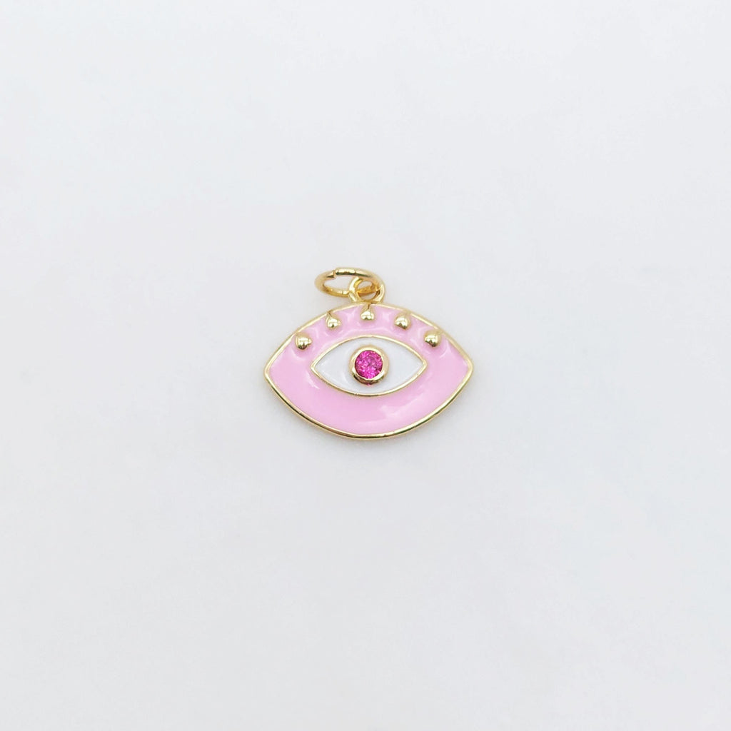Enamel Evil Eye Charm, 18K Gold Plated Eye Pendant, 16mm, Necklace Making Charm, Jewelry Findings S20510