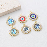 Evil Eye Charm, Enamel Devil's Eye Charm, Pave CZ, Round Pendant, 18K Gold Plated, Necklace Making Charm, Jewelry Findings S1347