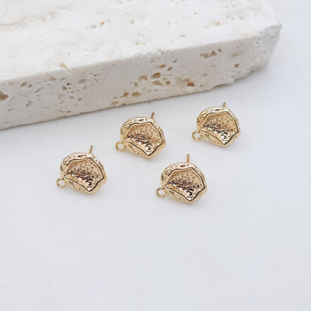 10pcs Irregular Earring Post, Lunar Surface, 14K Gold Plated, S925 Silver Pin Nickel Free Earrings, Ear Stud with Loop ZX127