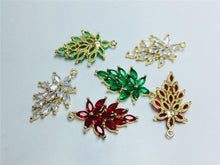 Load image into Gallery viewer, CZ Pave Leaf Charm, Cubic Zircon Crystal Leaf Pendant, CZ Earring Charms,  Real Gold Plated Brass Earring Charms, Jewelry Finding ZR016-F039