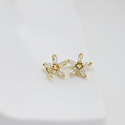 18K Gold Post, Flower CZ Pave, 9*9.3mm, Stud Earring Nickel Free, Hypoallergenic Earring Findings D0242