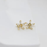 18K Gold Post, Flower CZ Pave, 9*9.3mm, Stud Earring Nickel Free, Hypoallergenic Earring Findings D0242