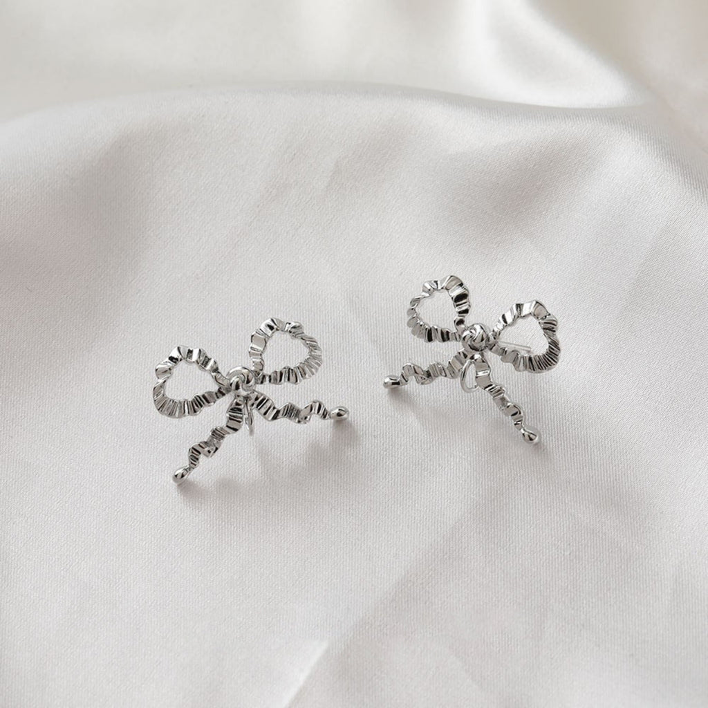 Bow Tie Earring Post With Loop, 14K Gold/Silver/Matte Gold, S925 Silver Pin Nickel Free Earrings, Bow Tie Ear Stud with Loop BB100-D0311