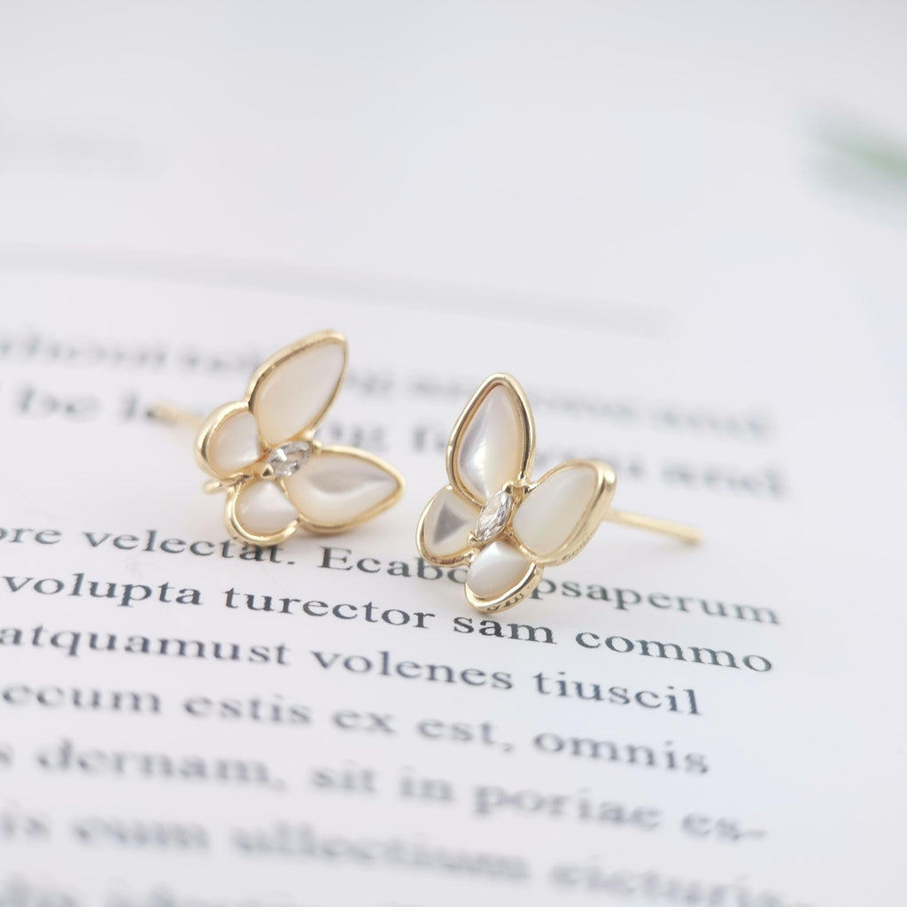 Pendiente de mariposa de nácar con aros, sin níquel, en plata S925, 10 mm, chapado en oro de 18 quilates, accesorio para pendientes ZX058