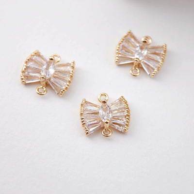 CZ Pave Bow Tie Connector, Cubic Pendant, Earring Connectors, Real Gold Plated Brass Earring Charms, Jewelry Findings D0062