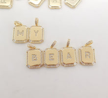 Load image into Gallery viewer, Cubic Alphabet Letter Card Charm, 18K Gold Plated CZ Micro Pave Initial Pendant, 25mm, Necklace Bracelet Earring Making S20312