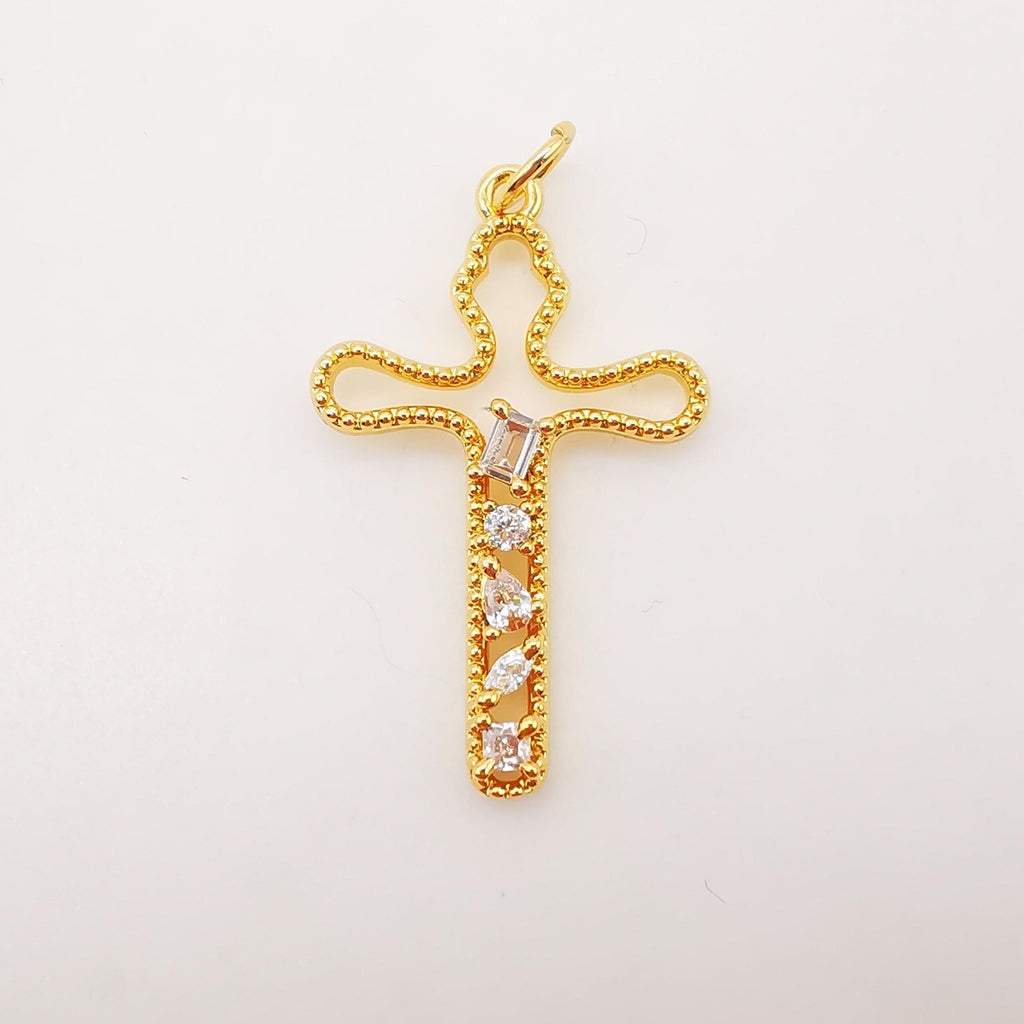 Cross Charms, CZ Pave Cross Pendant, Multiple Cross Styles, 18K Gold Plated Brass, Necklace Making Charms, Jewelry Findings S949
