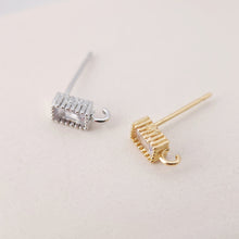 Load image into Gallery viewer, Rectangular CZ Earring Post With Loop, S925 Silver Pin Nickel Free Post, 18K gold Plated, Hypoallergenic Earring Findings S1181