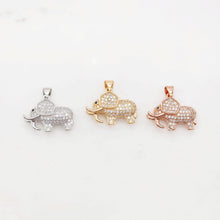 Load image into Gallery viewer, 3D Elephant Pave CZ Pendant, 18K Gold Plated Brass Animal Charm, Bracelet Necklace Making Charm, Jewelry Findings S20372