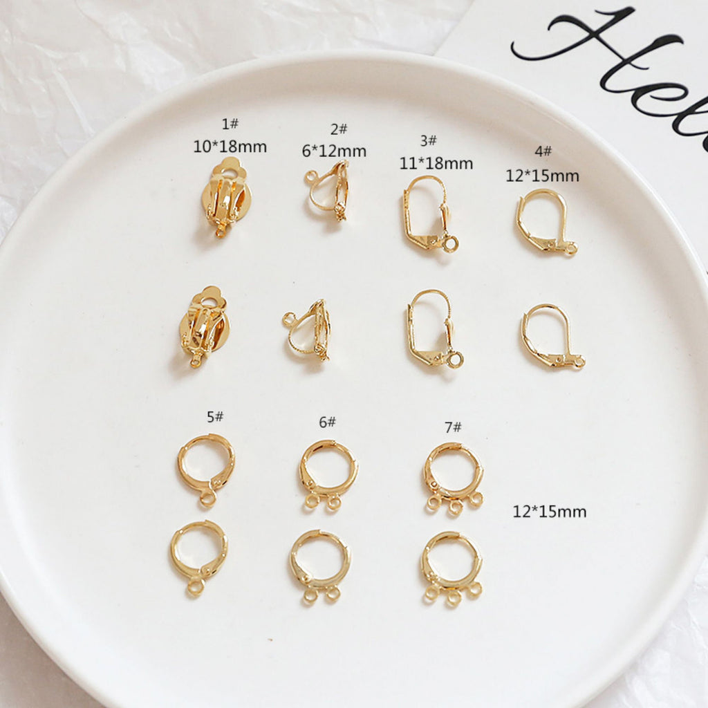 10 Pcs Hoop Earring Findings, with loop, Clip on, 18K Gold Plated, DIY Earring Finding BY008-ZX7024