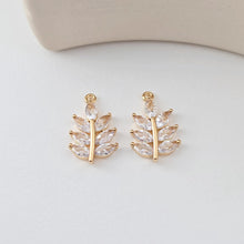 Load image into Gallery viewer, Leaf Charm, Cubic Zircon Crystal Leaf Pendant, CZ Earring Charms,  Real Gold Plated Brass Earring Charms, Jewelry Findings D0305