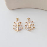 Leaf Charm, Cubic Zircon Crystal Leaf Pendant, CZ Earring Charms,  Real Gold Plated Brass Earring Charms, Jewelry Findings D0305