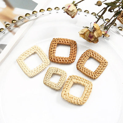 10PCS Rattan Weaving square-shaped Earring Findings, Boho earring making, Vacation Style Hawaii Handmade Earring Finding BS009