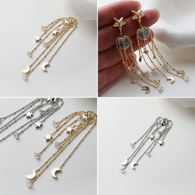 Star and Moon Tassel Pendant with Cap, 14K Gold Plated Earring Chain Pendant, Earring Findings GZ753