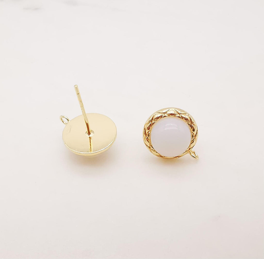 4PCS Faux Opal Stud Earring Post, Dainty 18K Gold Plated, Round Stud Earring With Loop, S925 Silver Ear Pin,Ear Post,Earring Finding ZX035