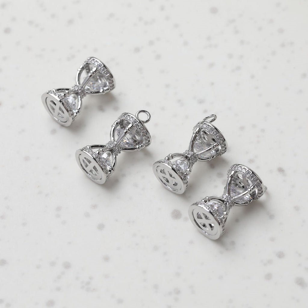 3D Hourglass Pendant, Gold/Silver Plated, Cubic Zirconia Charms, 14K Gold Plated, Necklace Making Pendants, Jewelry Findings GT030