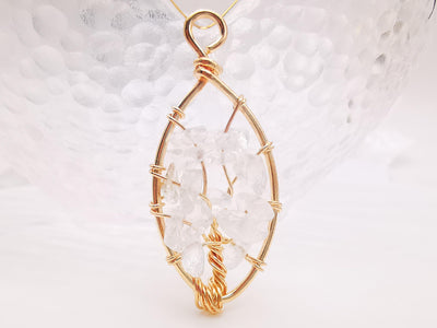 Handmade Rubble Crystal Charm, Tree of Life Pendant, Clear/Purple, Bracelet Necklace Pendant, Gold Plated Glass Charm, Jewelry Findings L007