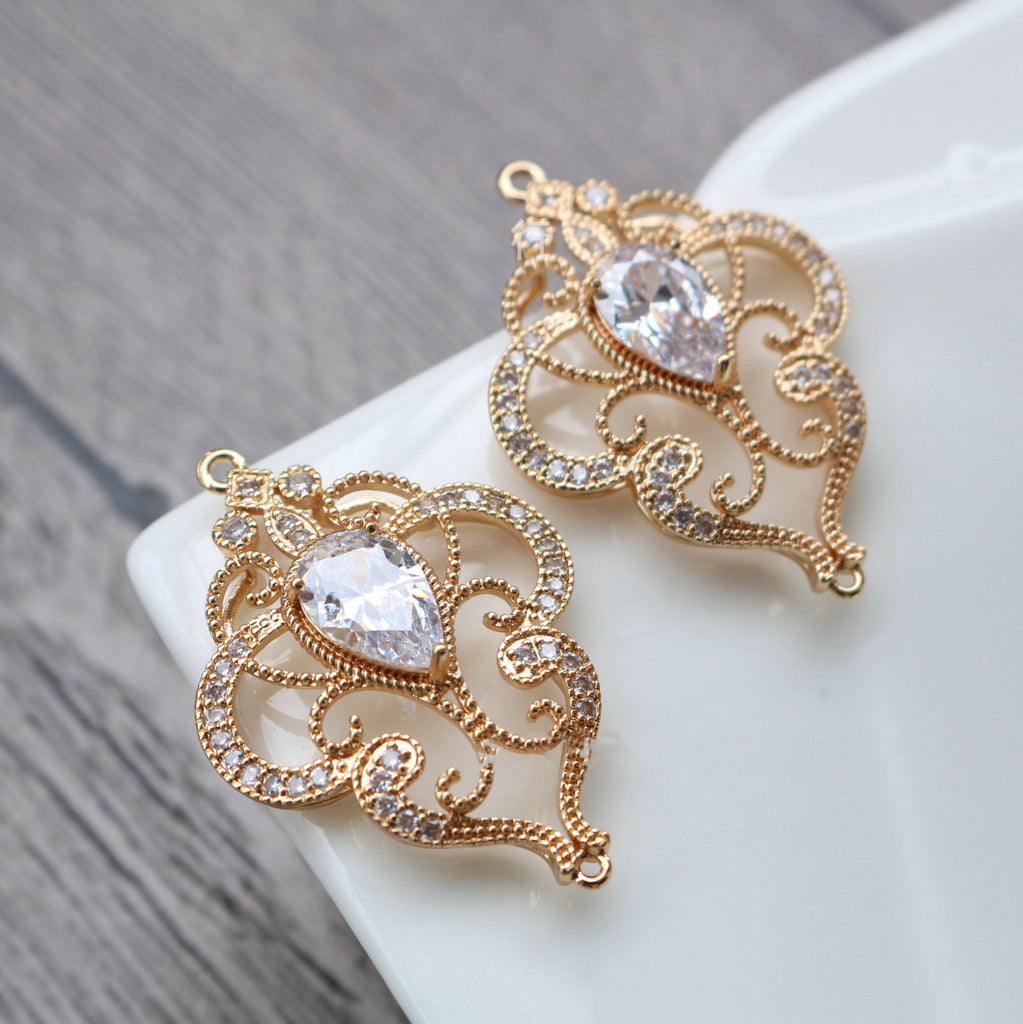 CZ Multishape Connector, Cubic Zircon Crystal Pendant, CZ Earring Charms,  Gold Plated  Earring Charms, Jewelry Findings HL092-F007