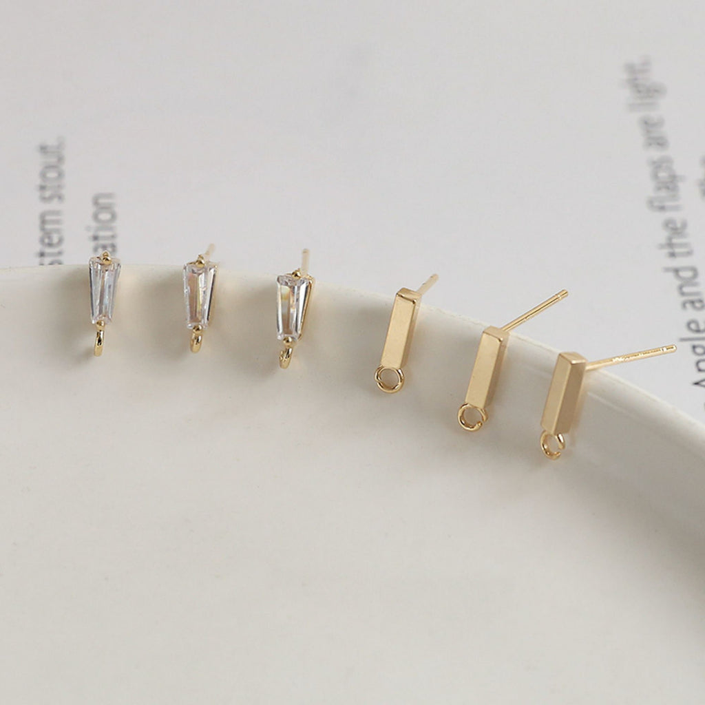 10 قطع من دبابيس الأذن الصغيرة المستطيلة مع حلقات، دبوس أذن من الفضة S925، خالية من النيكل، أحجار كريمة من الزركون مطلية بالذهب عيار 18 قيراطًا، ZX040