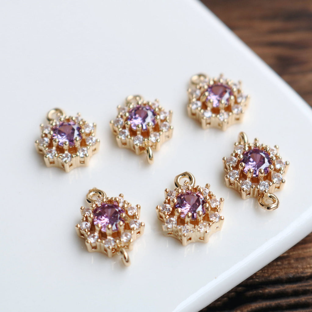 10pcs Flower Connector, Cubic Zircon Crystal Pendant, Bracelet Necklace Pendant, 14K Real Gold Plated, Jewelry Findings HL108-F076