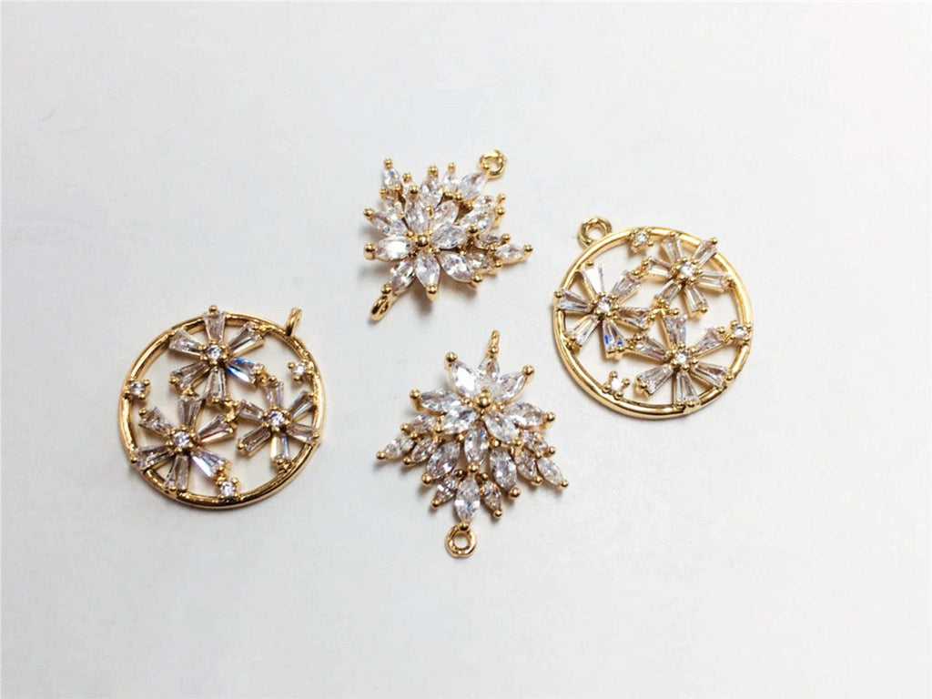 Dije de flor, colgante de flor de cristal de circonita cúbica, dijes para pendientes de circonita cúbica, dijes para pendientes de latón chapado en oro auténtico, accesorios de joyería STG021-F207