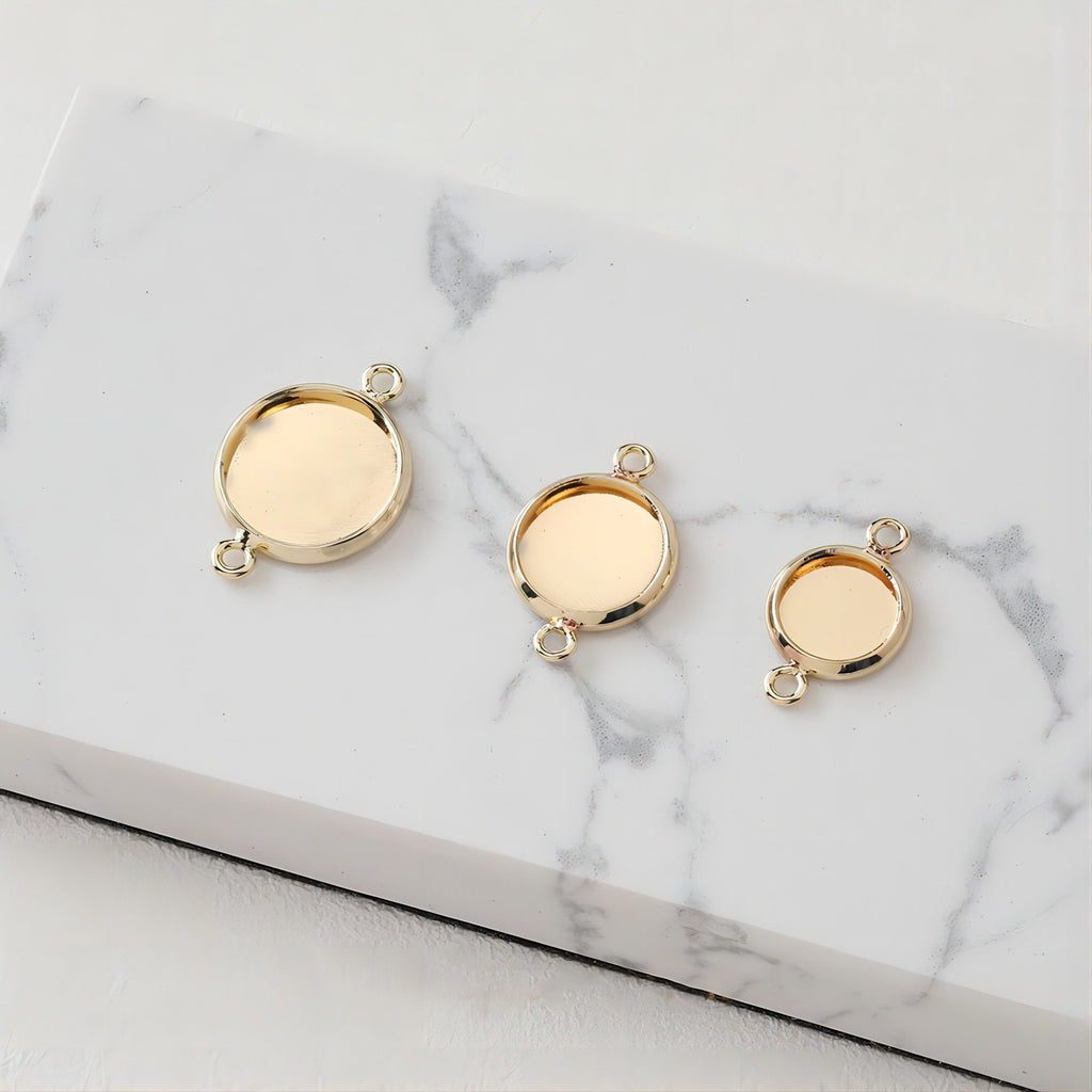 10 conectores de cabujón dorado con bandeja, chapados en oro de 14 quilates y plata, con engastes de colgante en blanco de 8 mm, 10 mm, 12 mm y 14 mm, JH002