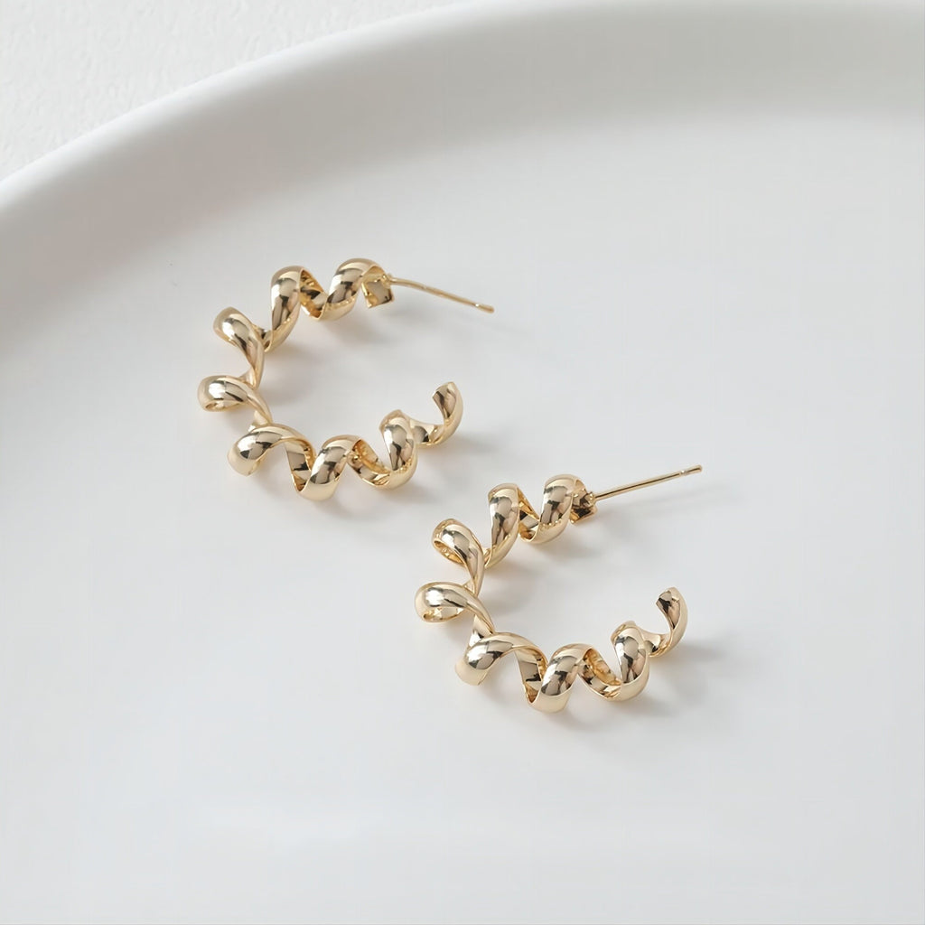 C Shape Twisted Earrings Post, 14K Gold, S925 Silver Ear Pin Nickel Free Earrings, Ear Stud Hypoallergenic Earring Findings GE062