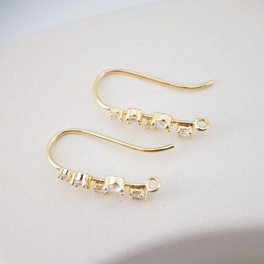 18K Gold Plated Ear Wires, Multiple small cubic zirconias Pave Earring Hooks, Nickel Free, Fish Hooks, Ear Wires for Jewelry Making D0185