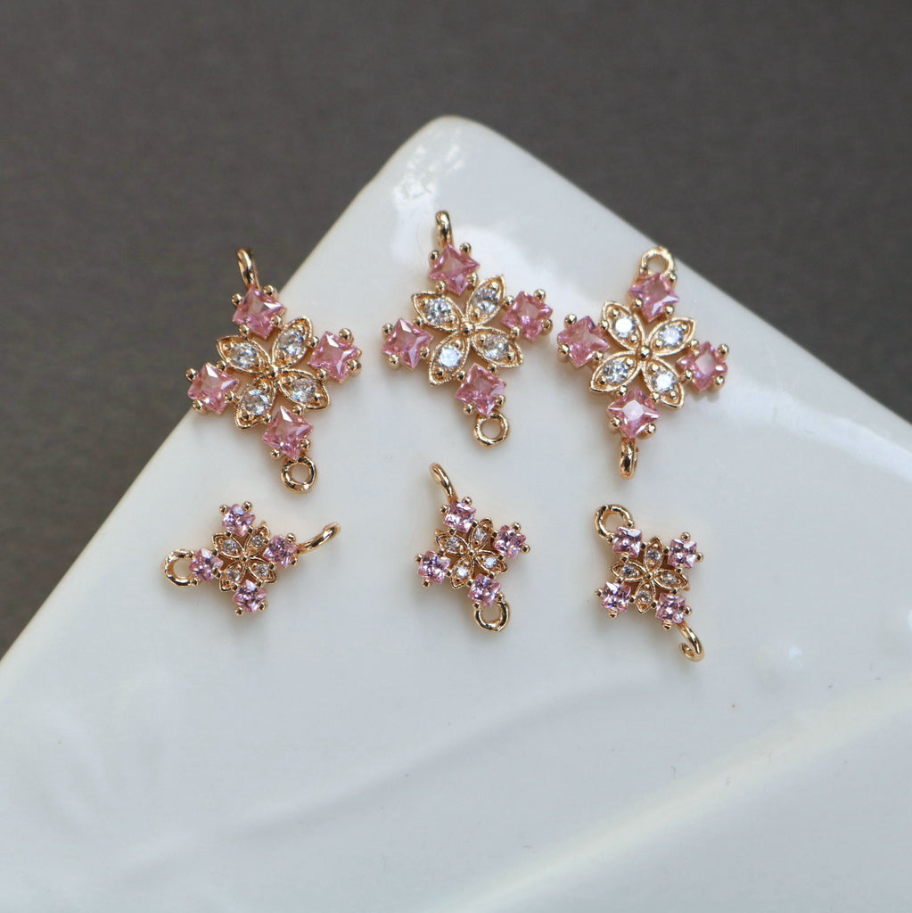 10pcs Flower Connector, Cubic Zircon Crystal Pendant, Bracelet Necklace Pendant, 14K Real Gold Plated, Jewelry Findings HL111-F038