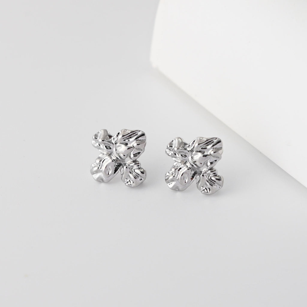 Pleated Flower Earrings Post With Loop, 18K Gold Plated, Nickel Free, S925 Silver Pin, Ear Stud Hypoallergenic Earring Findings D0447