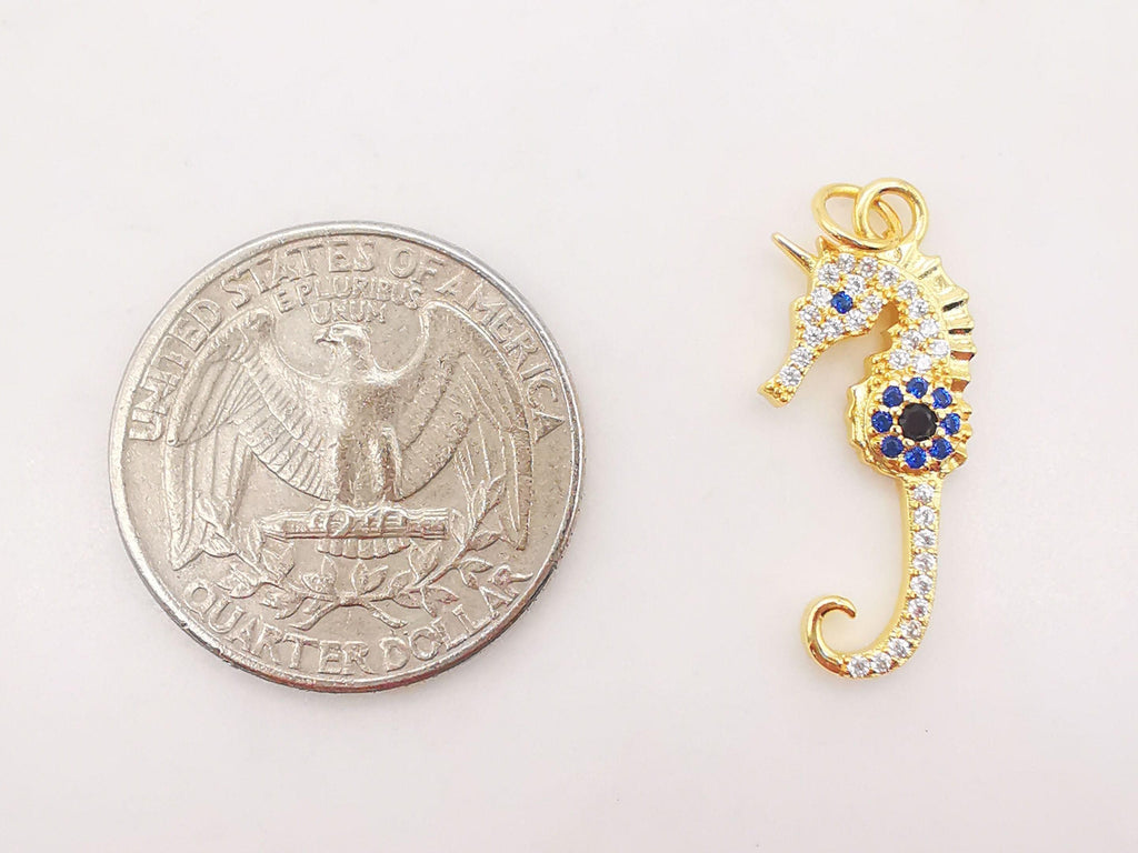Seahorse Charms, 18K Gold Plated Cubic Micro CZ Pave Charms, Seahorse Pendant for Necklace Jewelry Findings S179