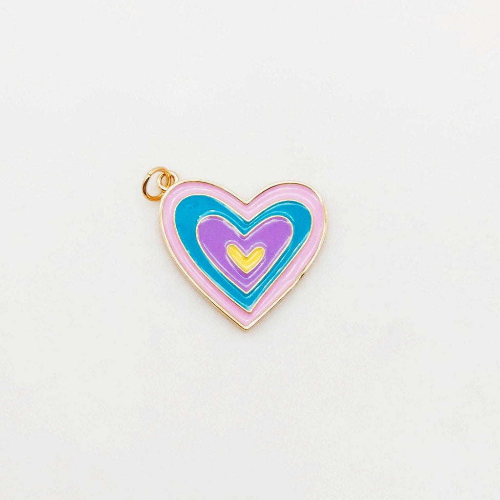 Multicolor Enamel Heart Charm, 18K Gold Plated Heart Pendant, 23mm, Necklace Bracelet Making Pendant S20390